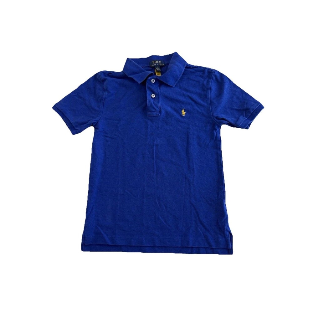 Ralph Lauren Boys M 10-12 Solid Blue Polo Shirt yellow Pony Classic Soft Cotton